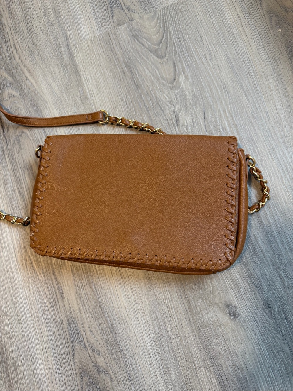 Forever 21 Whipstitch Crossbody Bag in Brown with Gold Chain